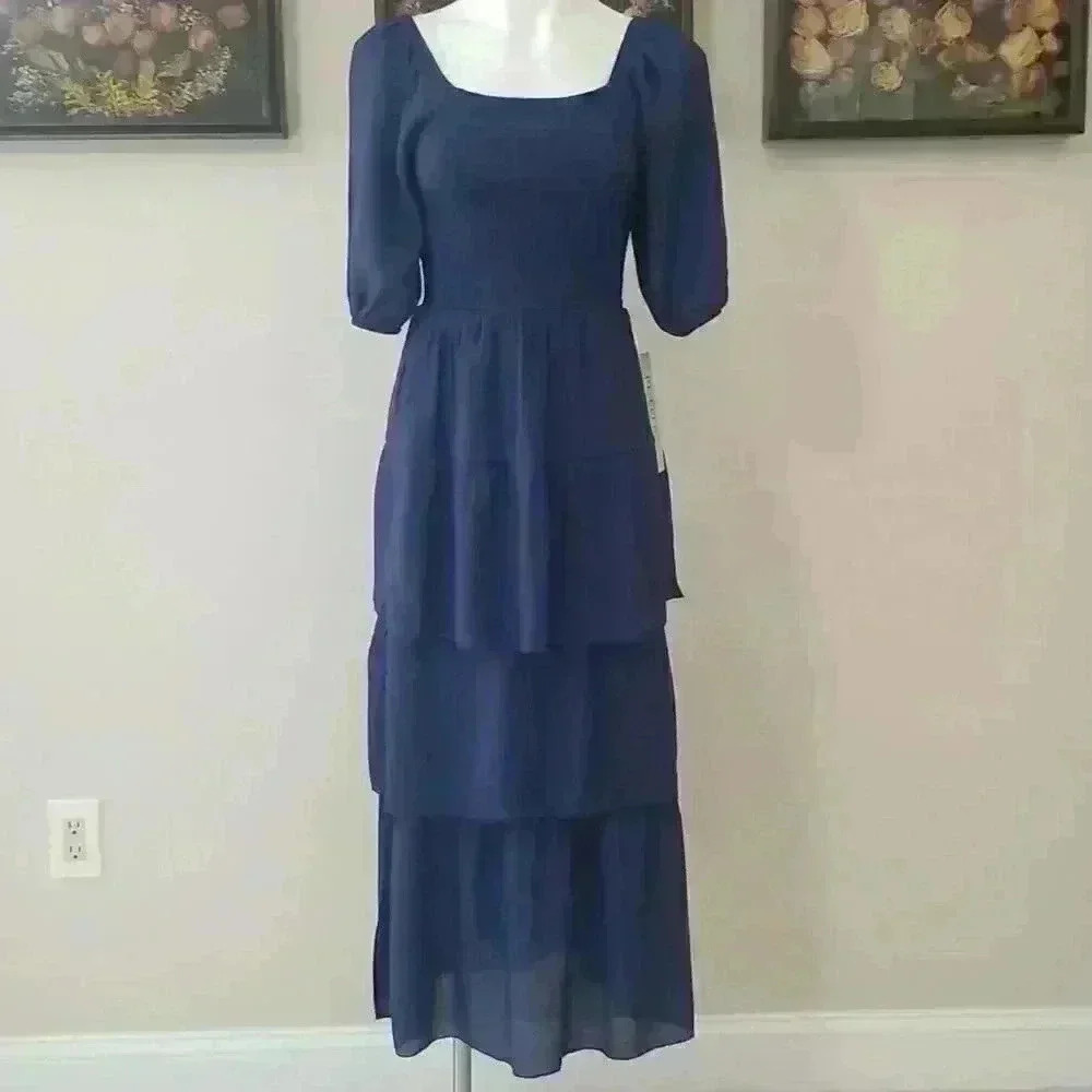 Boho Tiered Smocked Blue Dress